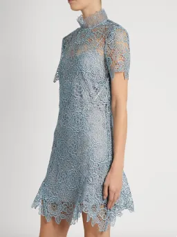 Self Portrait Peep Back Floral Lace Mini Dress Light Blue Size 10 for rent on The Volte - image 3