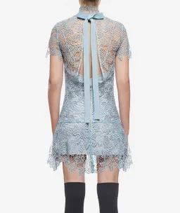 Self Portrait Peep Back Floral Lace Mini Dress Light Blue Size 10 for rent on The Volte - image 6