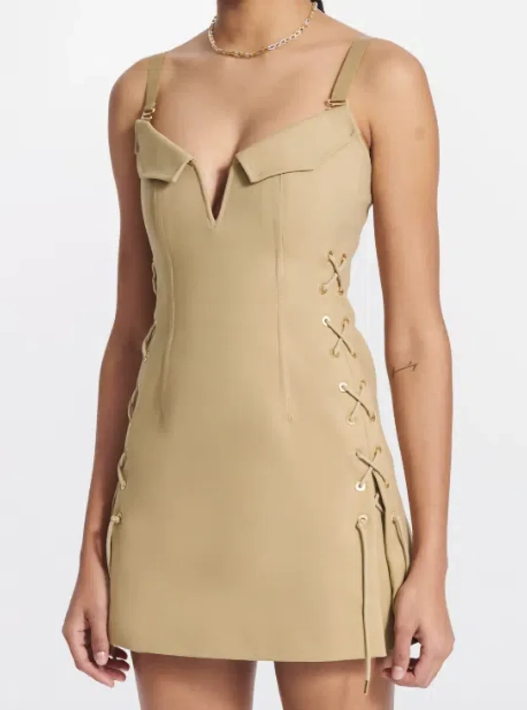 Dion Lee Laced Bonded Mini Dress Sahara Size 10 for rent on The Volte - main image