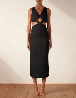 Shona Joy Simone V Neck Cut Out Midi Dress Black Size 8 / S for rent on The Volte - image 1