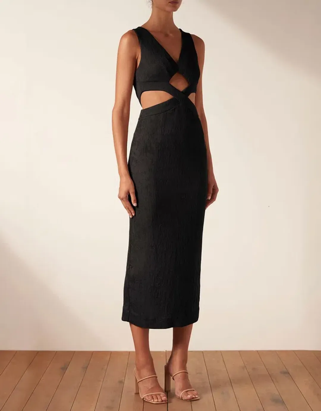 Shona Joy Simone V Neck Cut Out Midi Dress Black Size 8 / S for rent on The Volte - main image