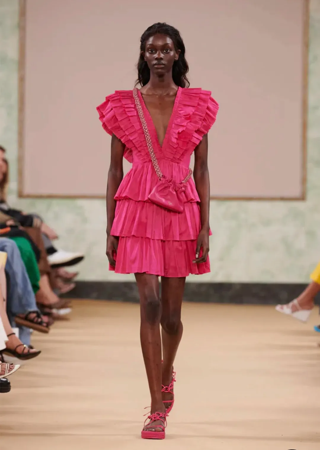 Aje Rhythmic Frilled Mini Dress Pink Size 8 / S for rent on The Volte - main image