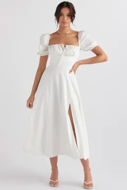 House of CB Tallulah Puff Sleeve Midi Sundress White Size 10 for rent on The Volte - image 1