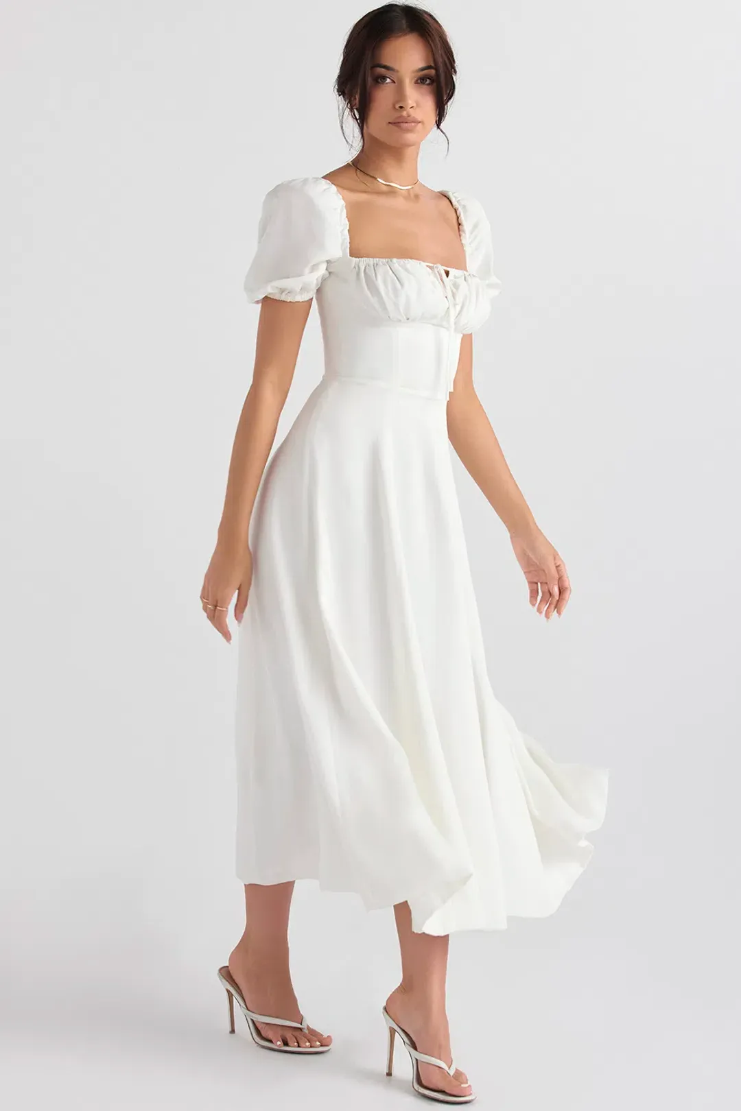 House of CB Tallulah Puff Sleeve Midi Sundress White Size 10 for rent on The Volte - main image