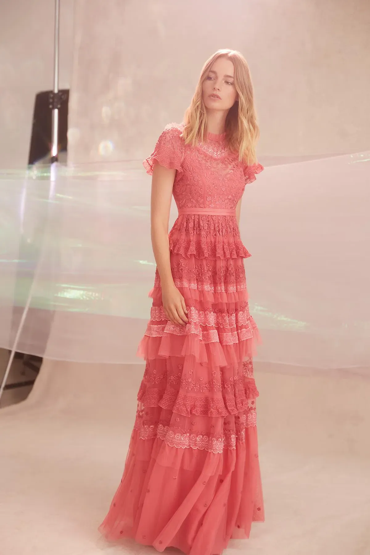 Needle and Thread Iris Ruffled Embroidered Tulle Gown Pink Size 10 - Image 3