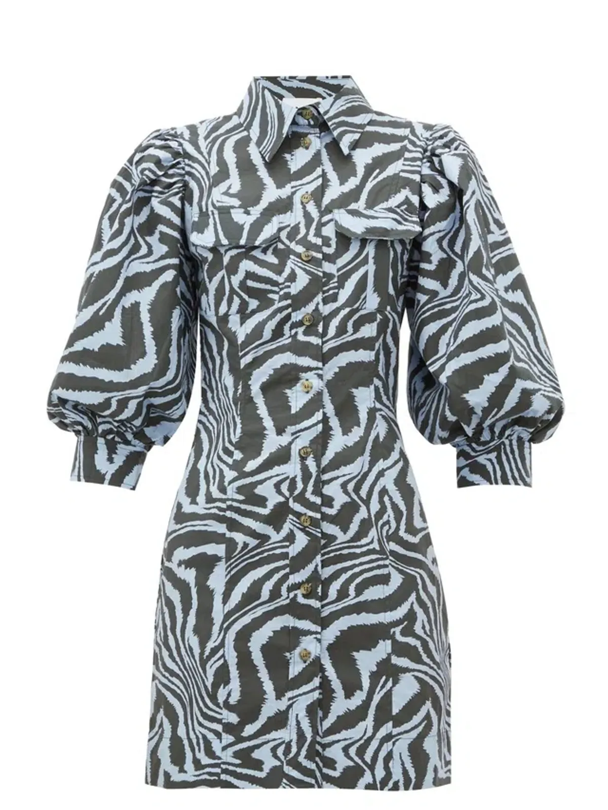 Ganni Cotton Poplin Zebra Shirt Dress Forever Blue Size 10 - Image 3