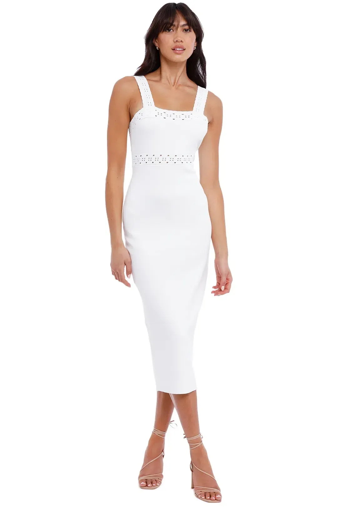 By Johnny Knit Lace Ribbon Midi Dress White Size XS for rent on The Volte - main image