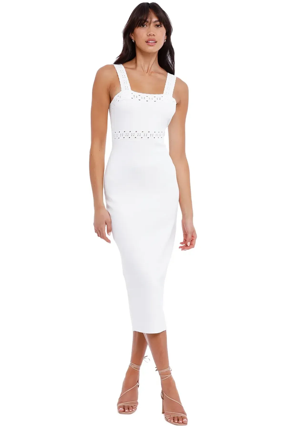 By Johnny Knit Lace Ribbon Midi Dress White Size XS - Image 1