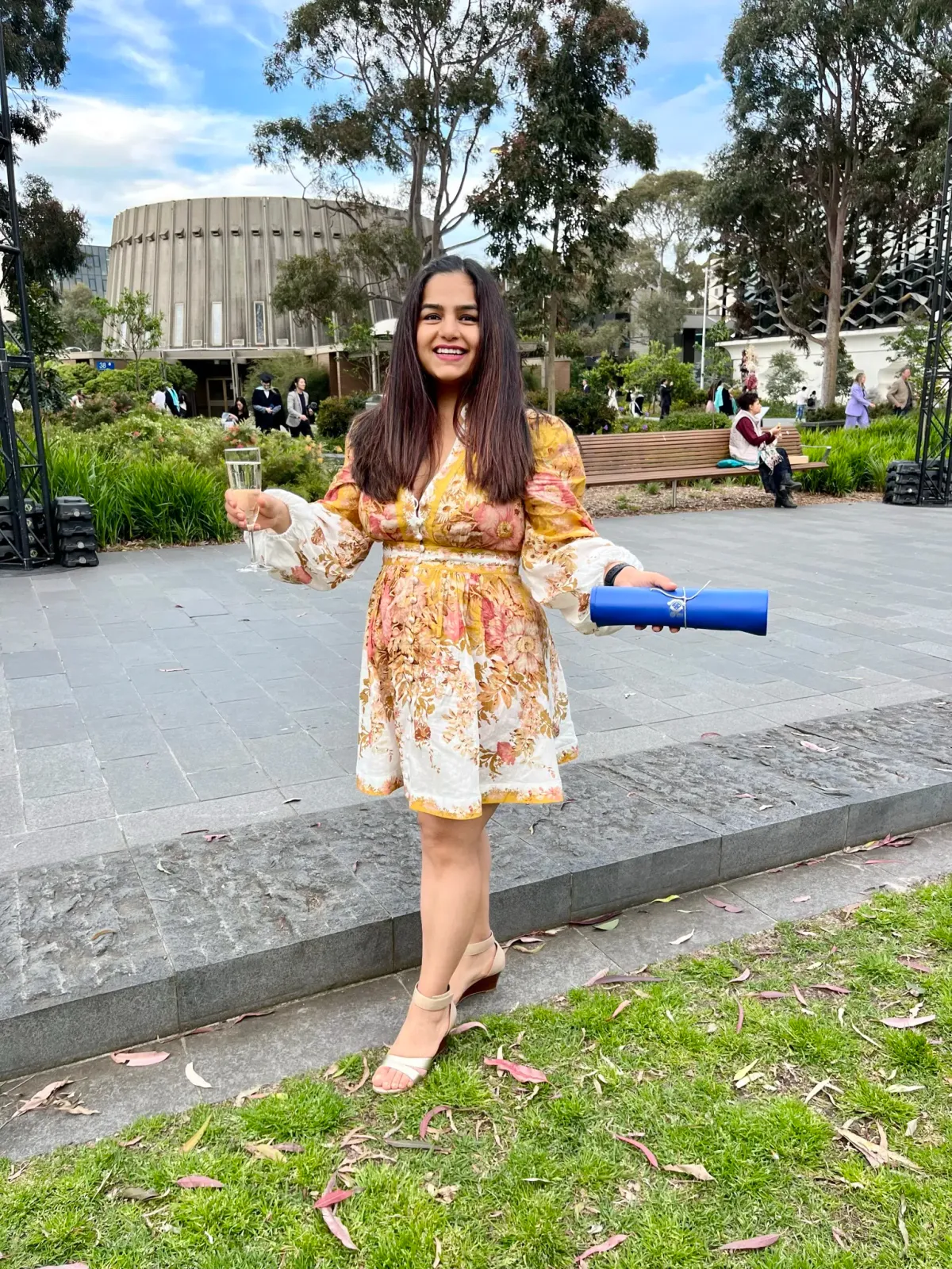 Zimmermann Pattie Plunge Mini Dress Mustard Floral Sz 3/14 - Image 3