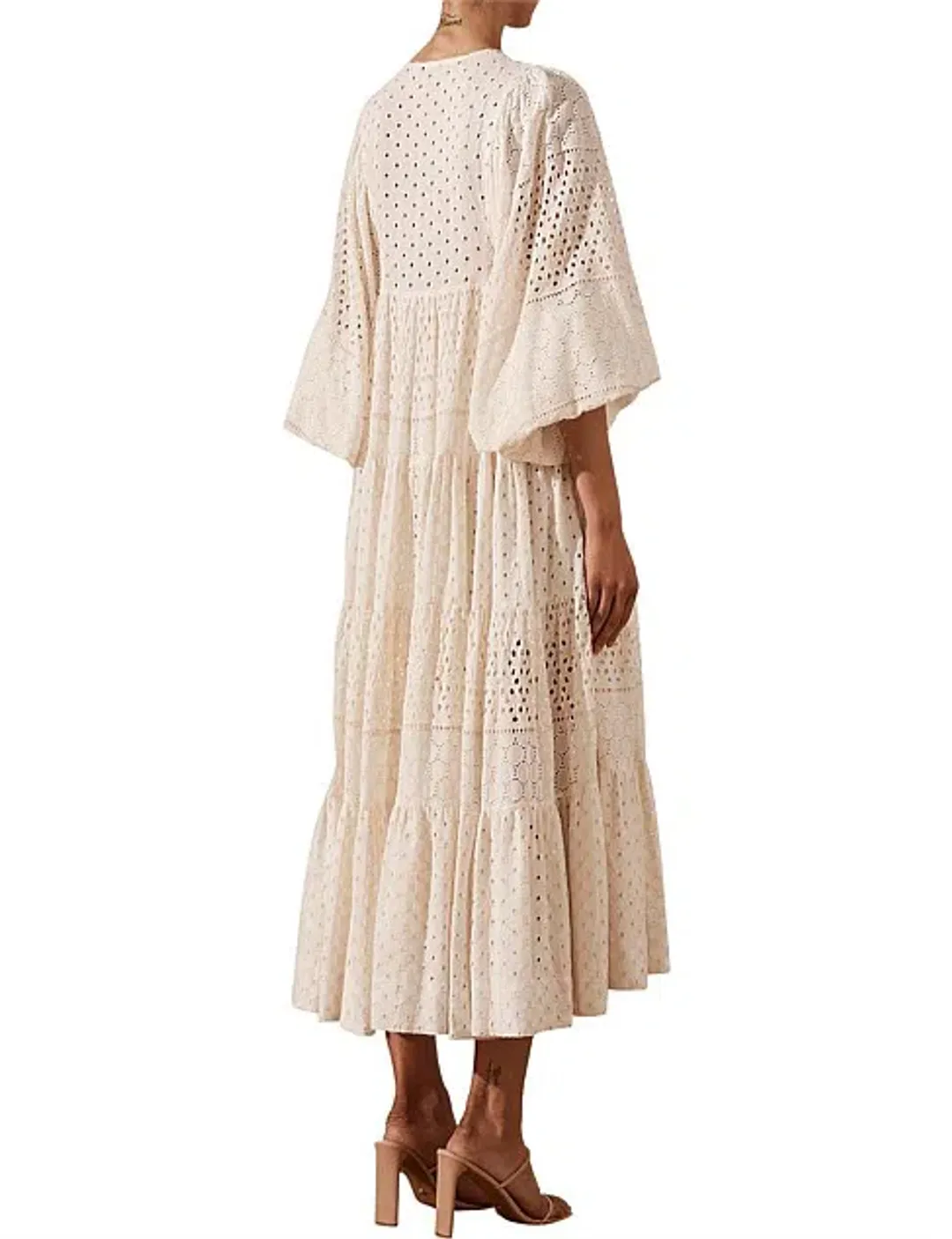 Shona Joy Vivienne Balloon Sleeve Tiered Midi Dress Ivory Size 14 for rent on The Volte - main image