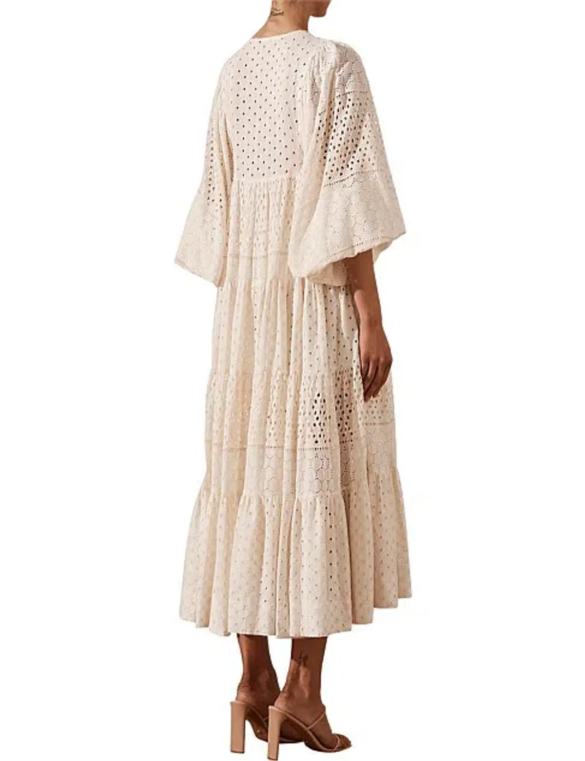 Shona Joy Vivienne Balloon Sleeve Tiered Midi Dress Ivory Size 14 - Image 6