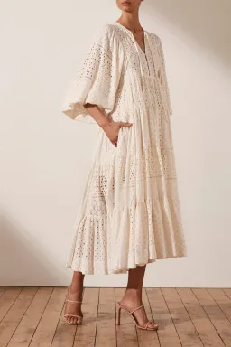 Shona Joy Vivienne Balloon Sleeve Tiered Midi Dress Ivory Size 14 for rent on The Volte - image 2