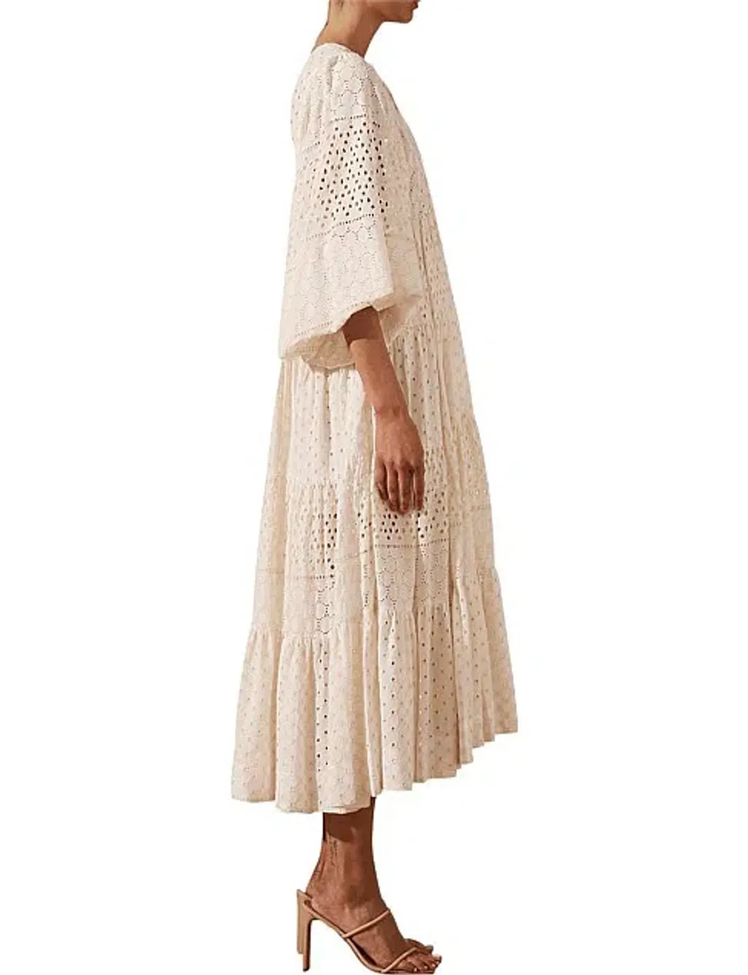 Shona Joy Vivienne Balloon Sleeve Tiered Midi Dress Ivory Size 14 for rent on The Volte - main image