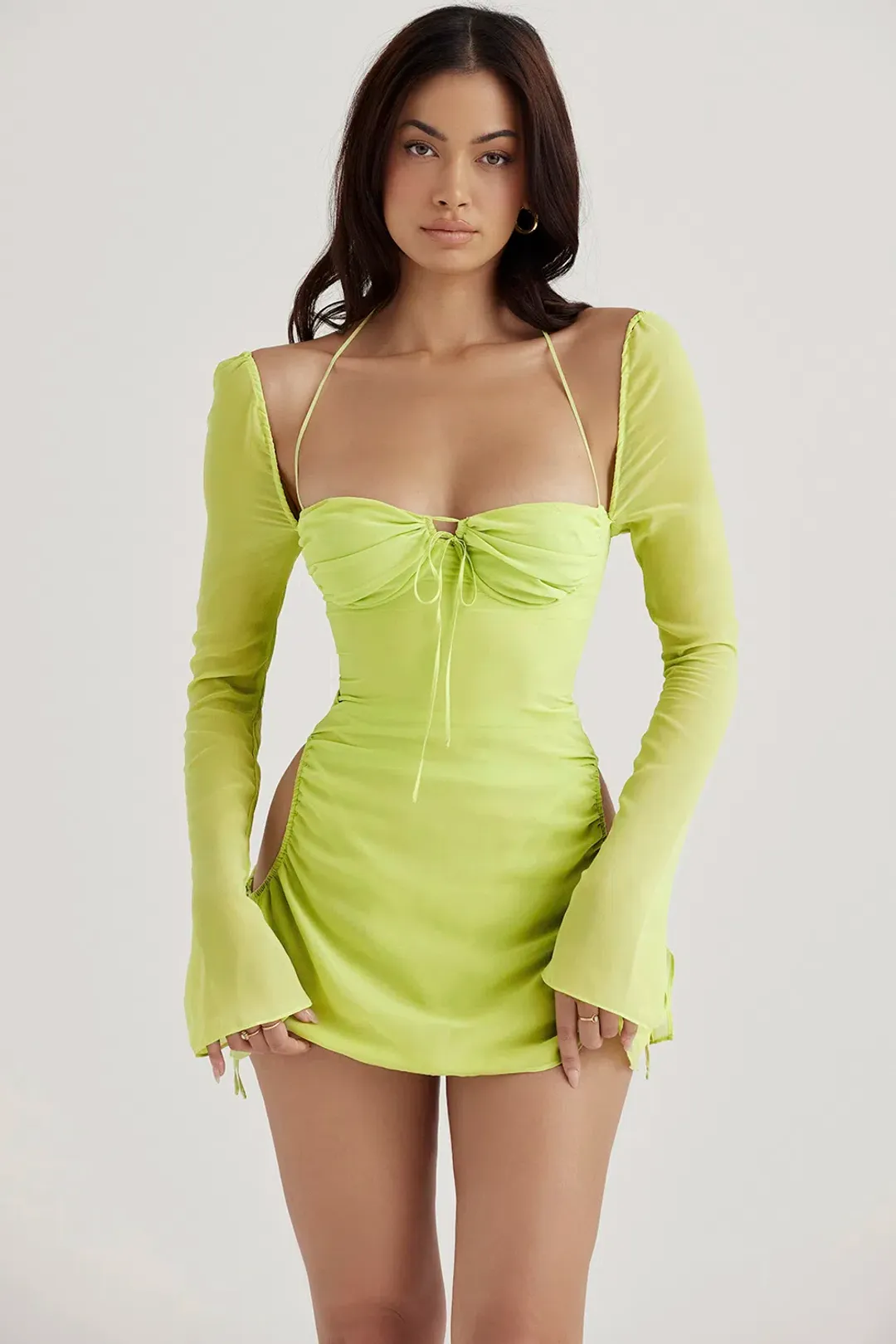 House of CB Baby Chiffon Halter Mini Dress in Lime Green Size S / Au 8 for rent on The Volte - main image