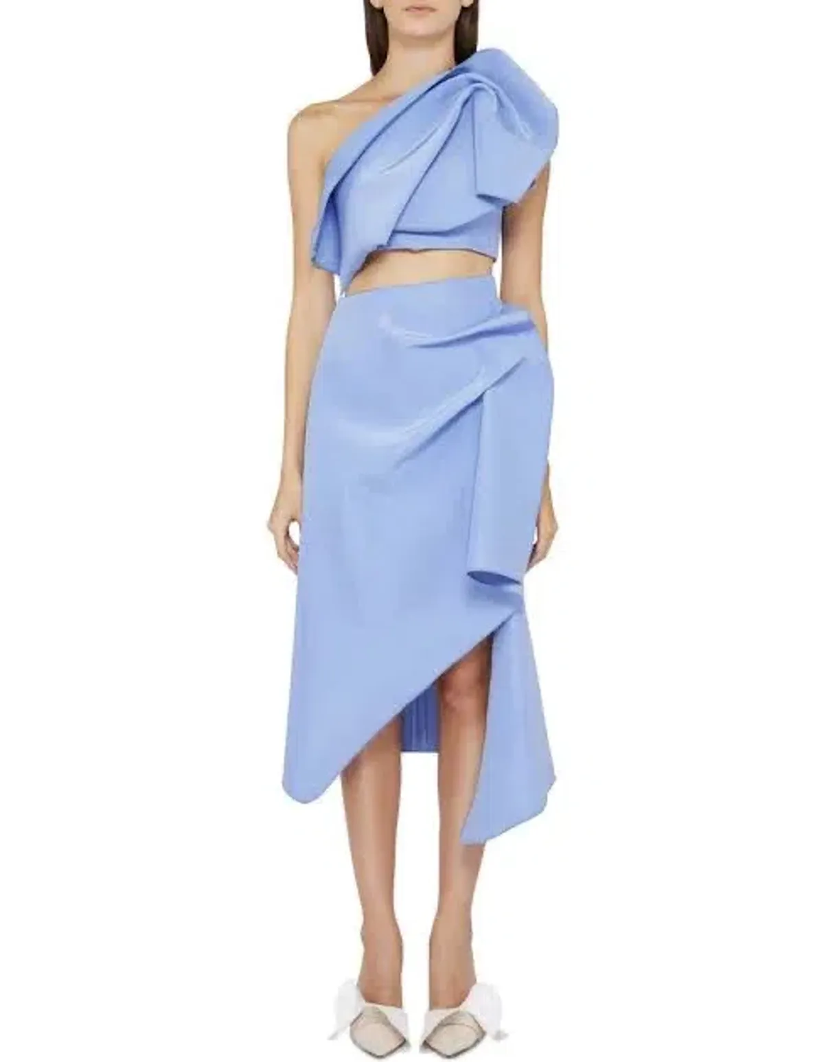 Acler Fincher Top and Midi Skirt Set Empire Blue Size 8 for rent on The Volte - main image