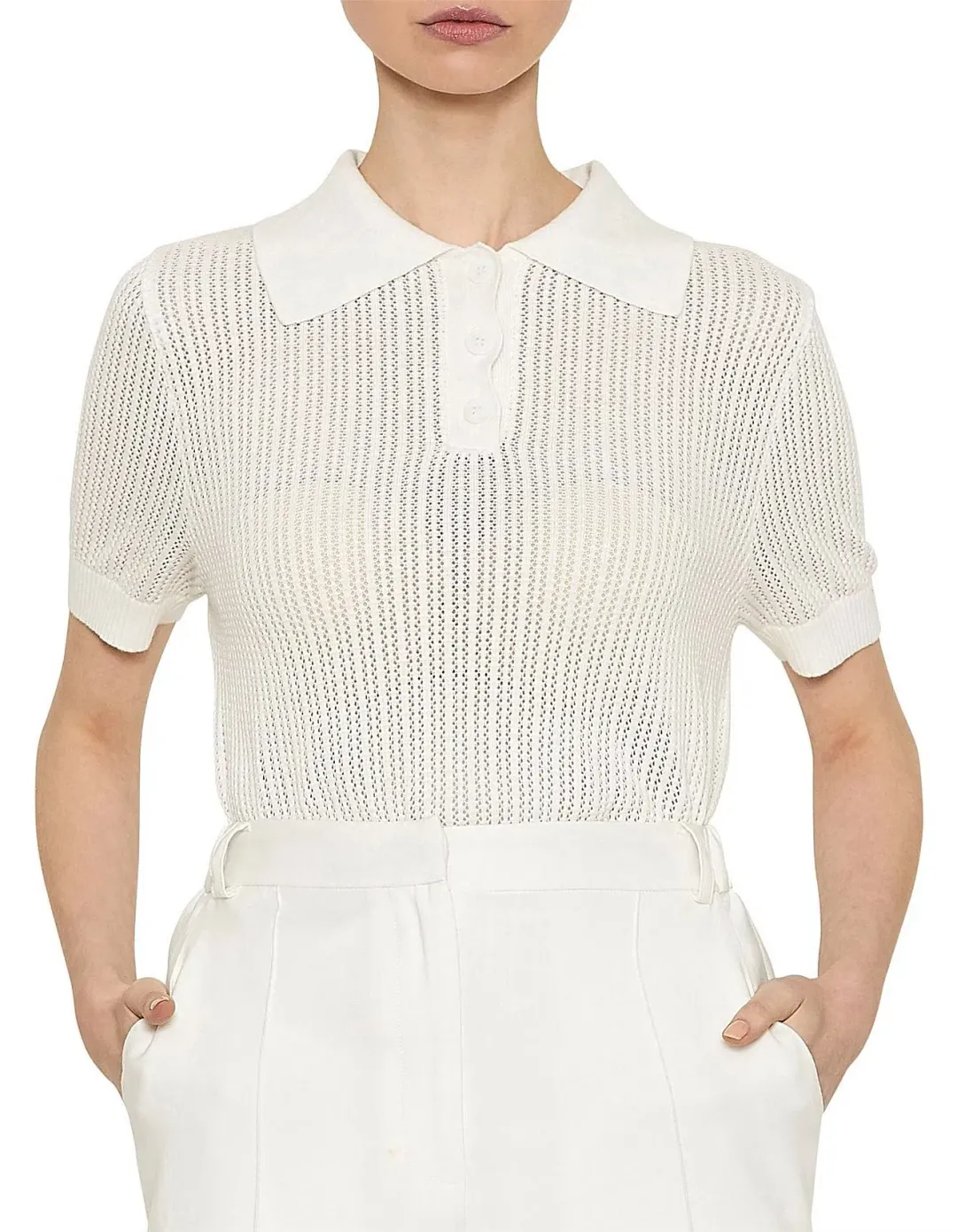 Viktoria & Woods Double Knit Polo Top White Size 1 / AU 8 for rent on The Volte - main image