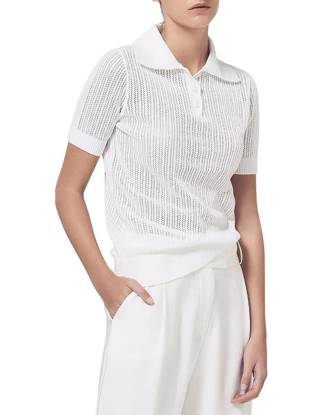 Viktoria & Woods Double Knit Polo Top White Size 1 / AU 8 for rent on The Volte - main image