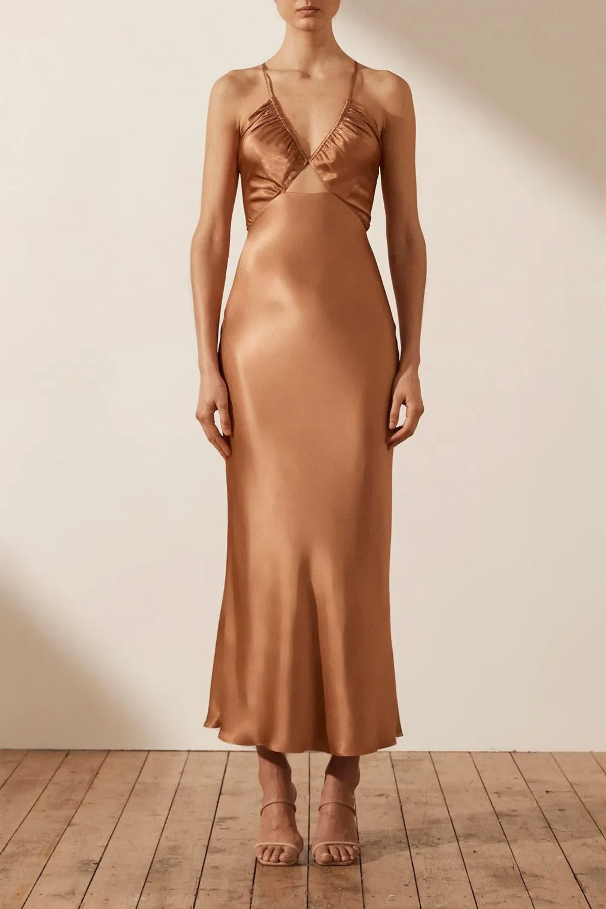 Shona Joy La Lune Ruched Bodice Midi Dress Copper Size 8 / S - Image 1