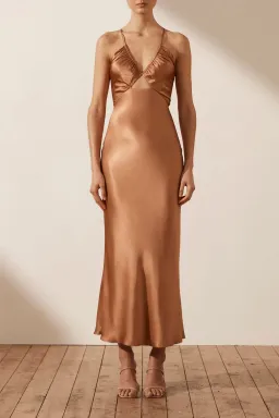 Shona Joy La Lune Ruched Bodice Midi Dress Copper Size 8 / S for rent on The Volte - image 1