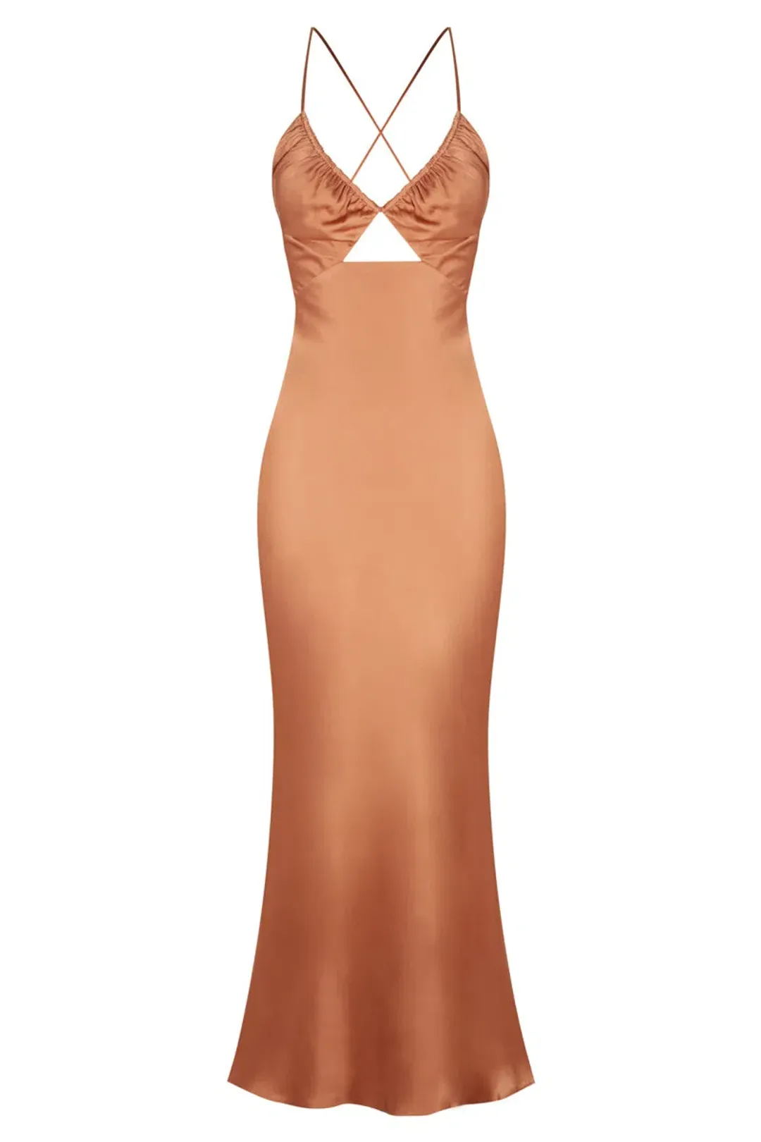 Shona Joy La Lune Ruched Bodice Midi Dress Copper Size 8 / S for rent on The Volte - main image