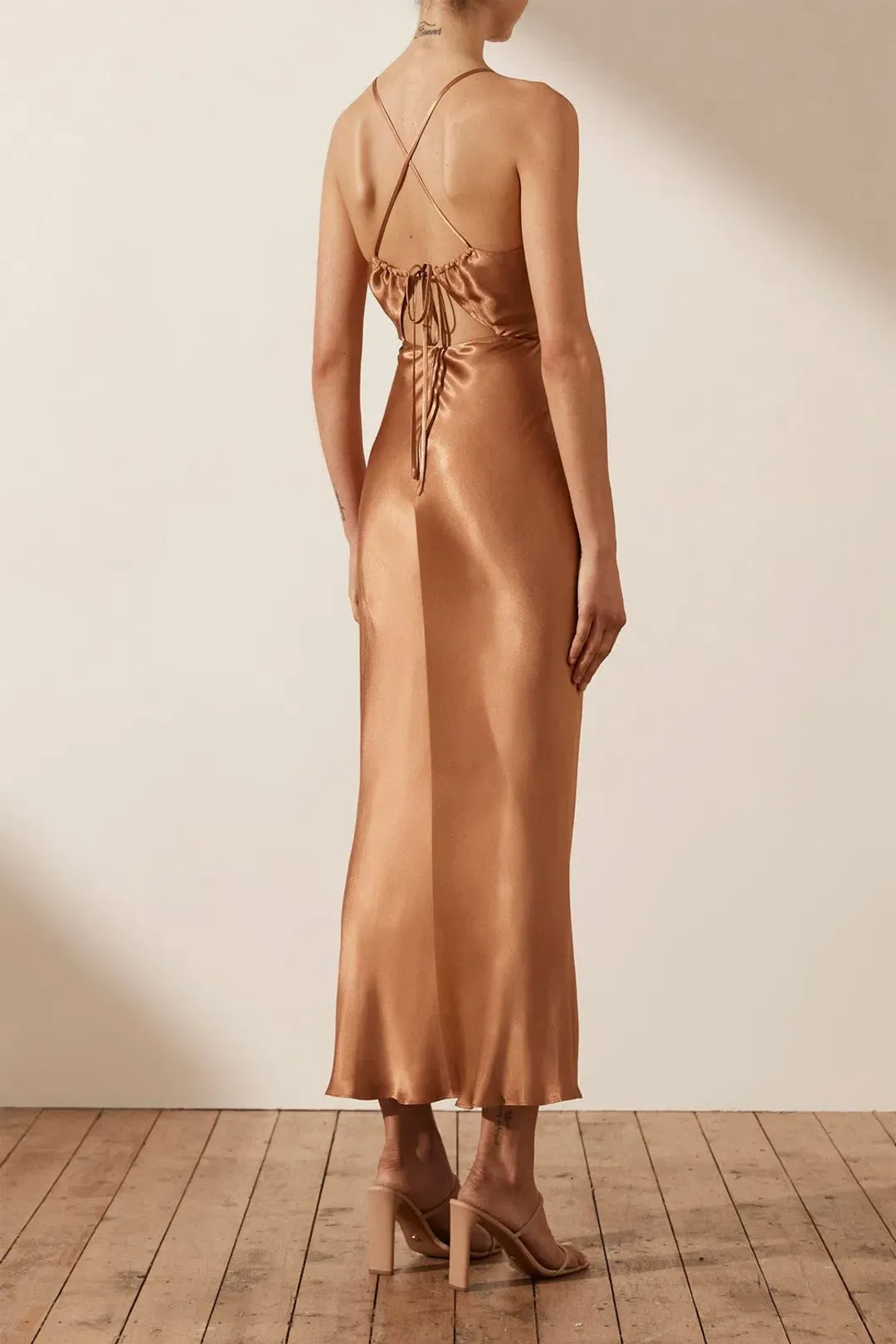 Shona Joy La Lune Ruched Bodice Midi Dress Copper Size 8 / S for rent on The Volte - main image