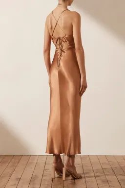 Shona Joy La Lune Ruched Bodice Midi Dress Copper Size 8 / S for rent on The Volte - image 2