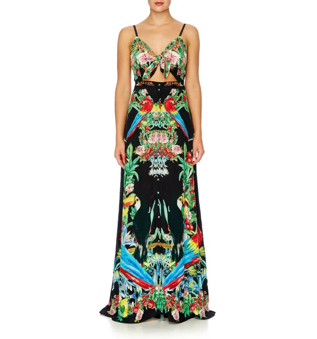 Camilla Tie Front Cut Out Maxi Dress Toucan Play Print Size S / Au 10 - Image 1