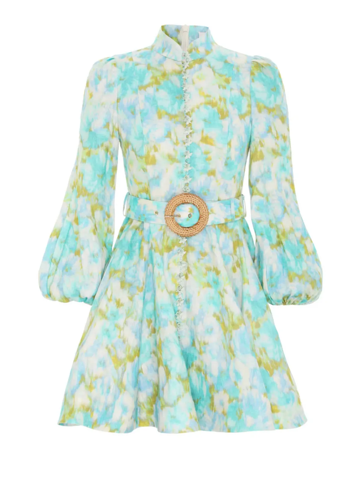 Zimmermann High Tide Buttoned Mini Dress in Aqua Ikat Floral Size 2 / Au 12 - Image 4