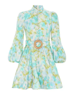 Zimmermann High Tide Buttoned Mini Dress in Aqua Ikat Floral Size 2 / Au 12 for rent on The Volte - image 4