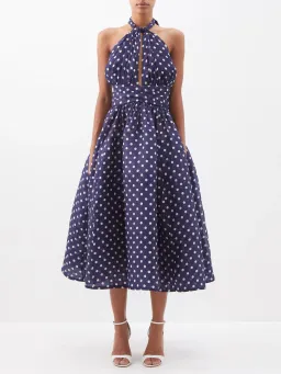 Zimmermann High Tide Halter Dress Navy/Cream Dot Size 1 / Au 10 for rent on The Volte - image 1