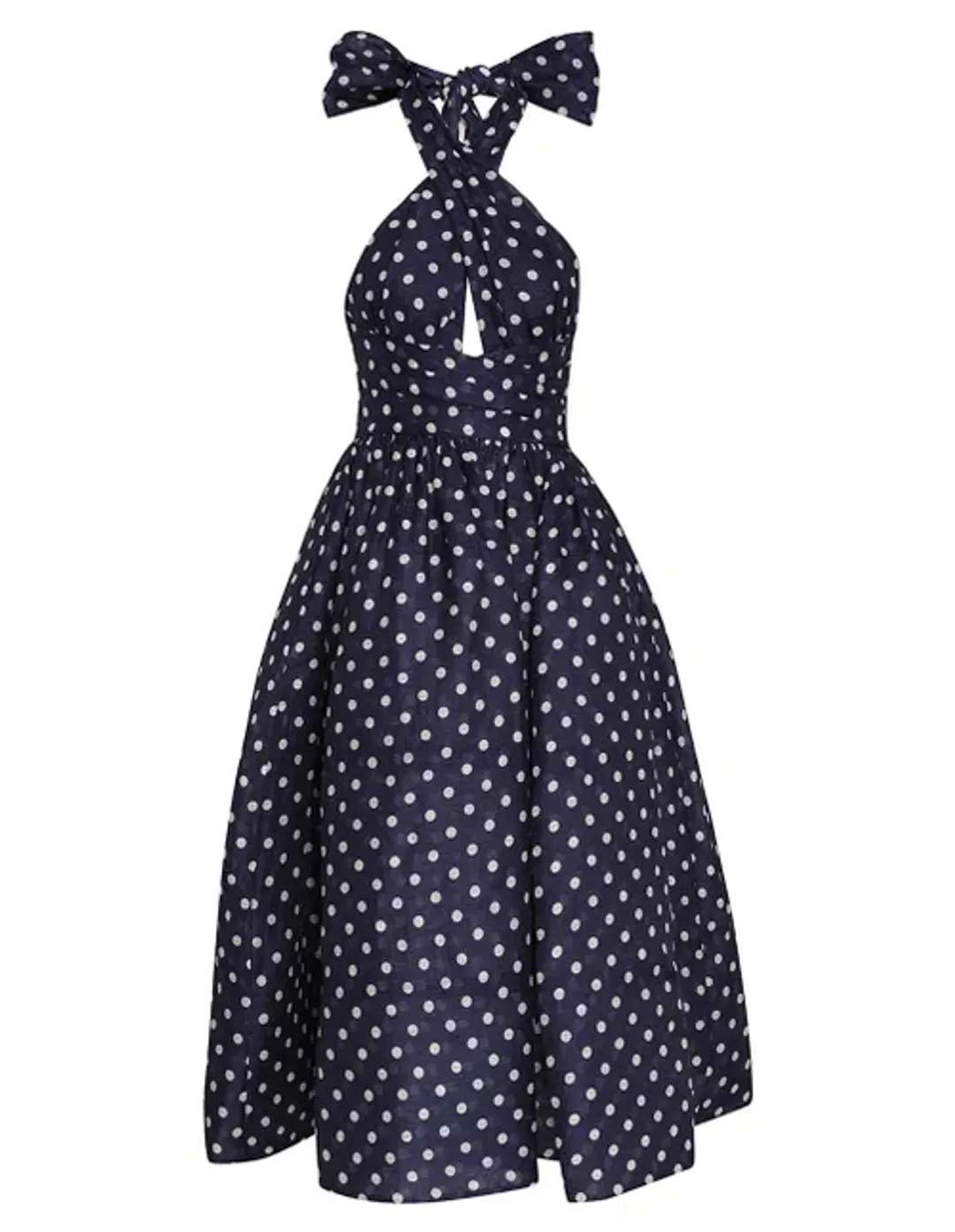 Zimmermann High Tide Halter Dress Navy/Cream Dot Size 1 / Au 10 for rent on The Volte - main image