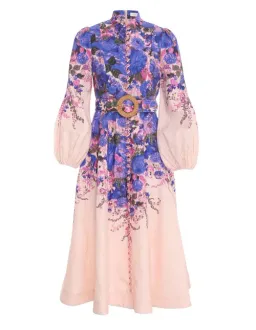 Zimmermann High Tide Buttoned Midi Dress Purple Ikat Floral Size 2 / Au 12 for rent on The Volte - image 4