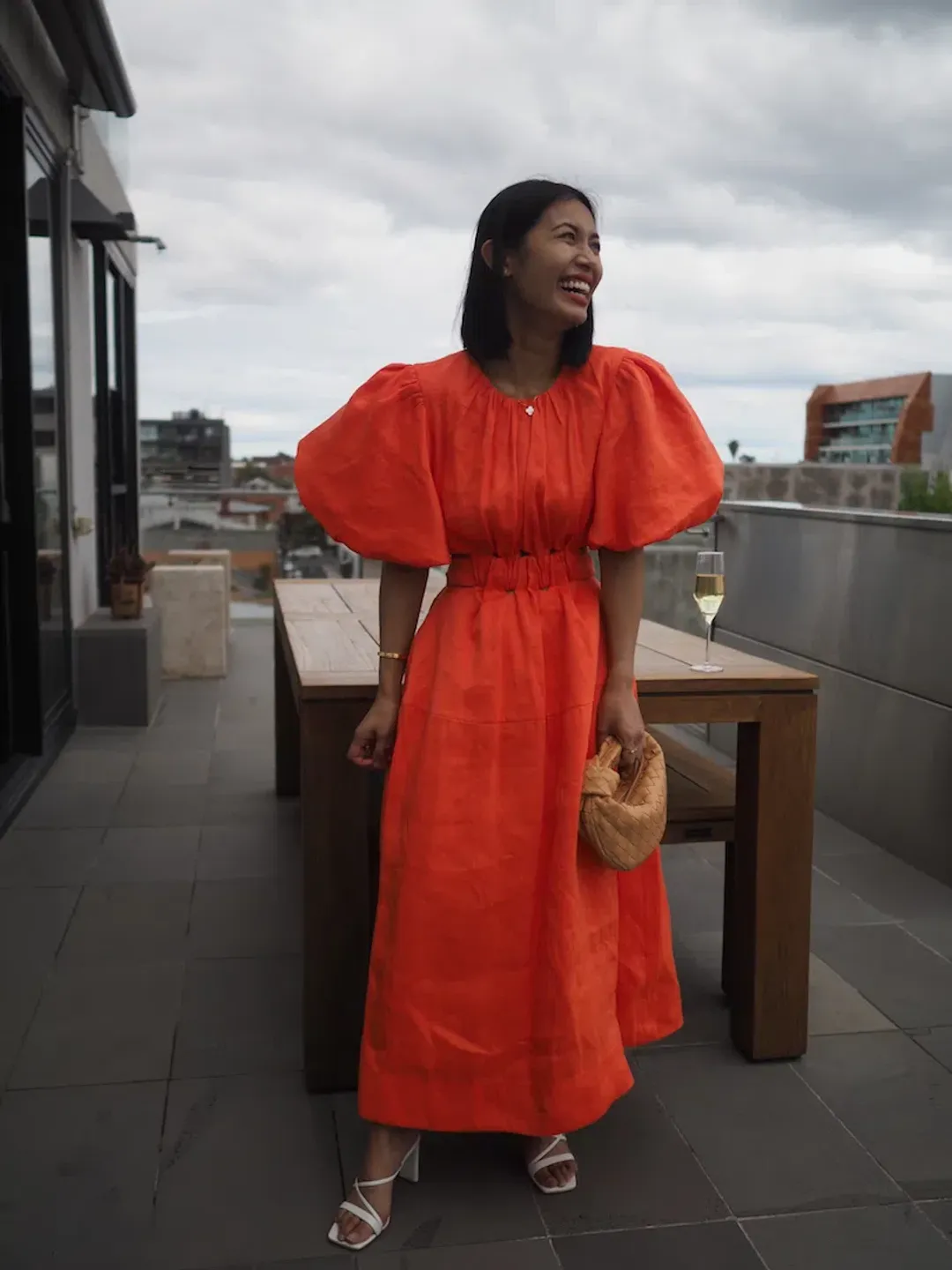 Aje Cosette Tie Back Midi Dress Orange Size 6 for rent on The Volte - main image