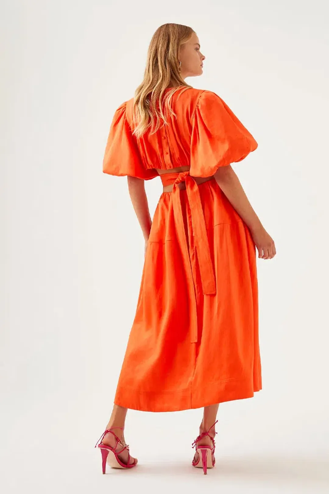 Aje Cosette Tie Back Midi Dress Orange Size 6 for rent on The Volte - main image