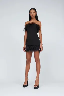 By Johnny Feather Mini Dress Black Size 8 / S for rent on The Volte - image 1