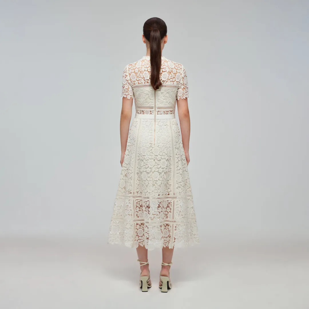 Self Portrait Guipure Lace Midi Dress Ivory Size 10 / M for rent on The Volte - main image