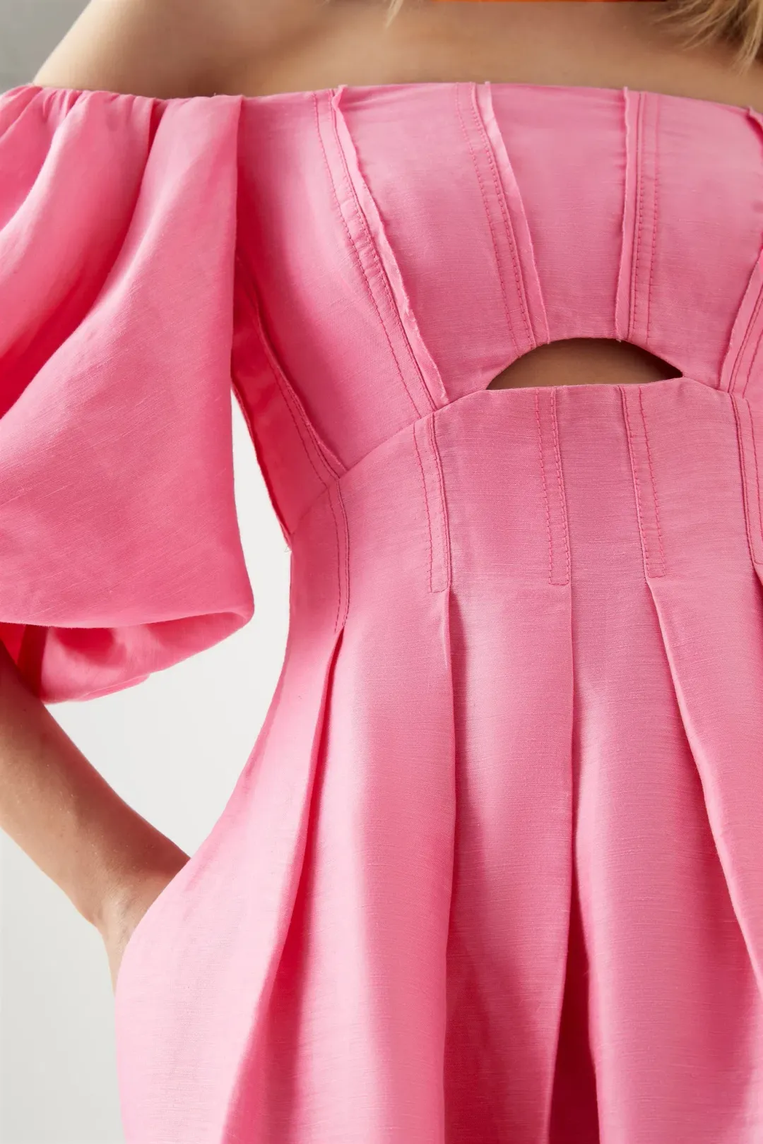 Aje Eugenie Off Shoulder Midi Dress Pink Size 10 / M for rent on The Volte - main image