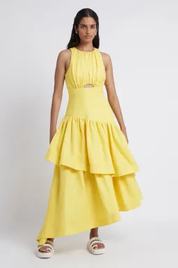 Aje Caliente Tiered Cut Out Dress Daisy Yellow Size 6 for rent on The Volte - image 1