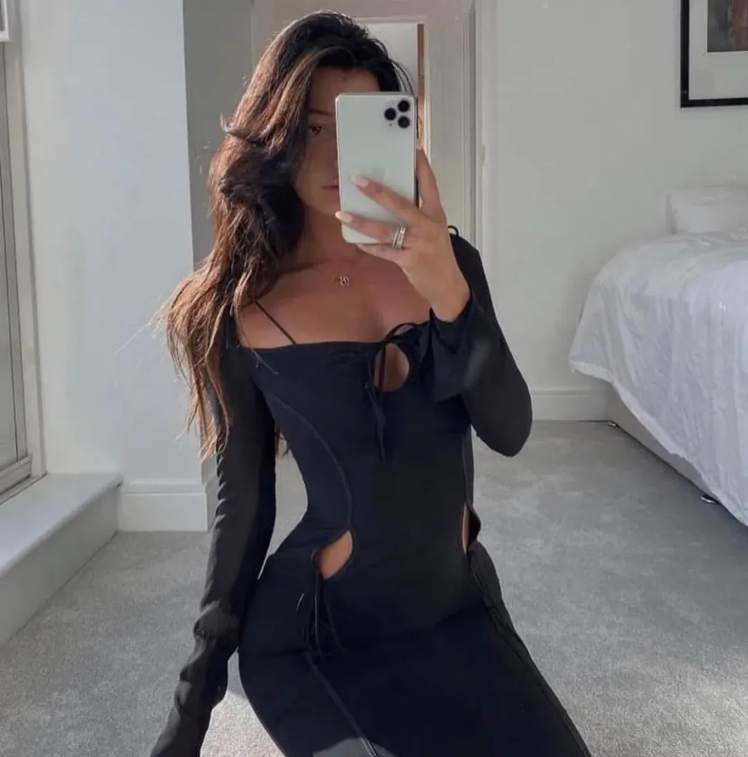 House of CB Ophelia Black Cutout Midi Dress Black Size 10 for rent on The Volte - main image