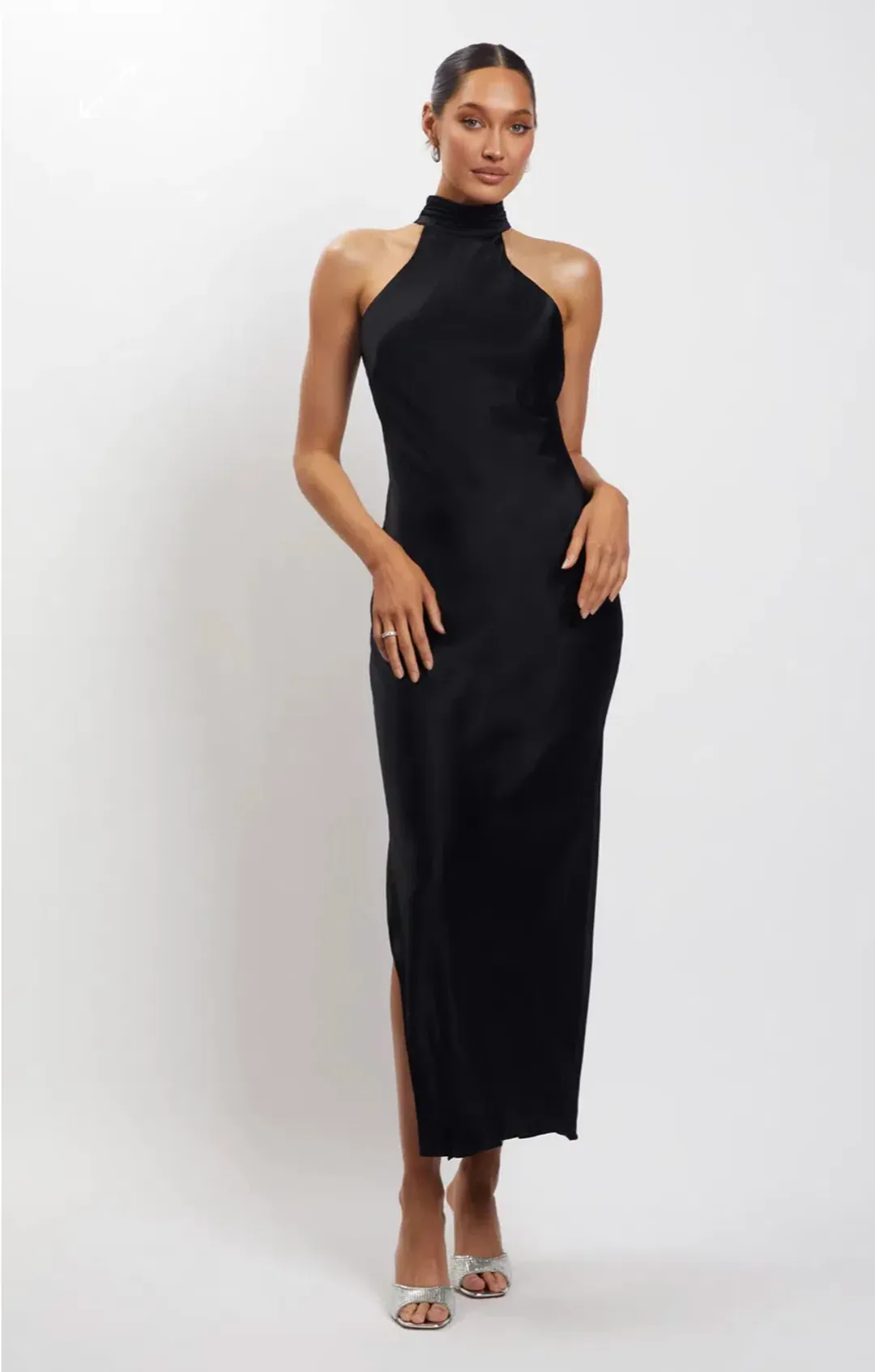 Meshki Satin Drape Back Maxi Dress Black Size 6 for rent on The Volte - main image