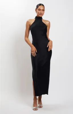 Meshki Satin Drape Back Maxi Dress Black Size 6 for rent on The Volte - image 1