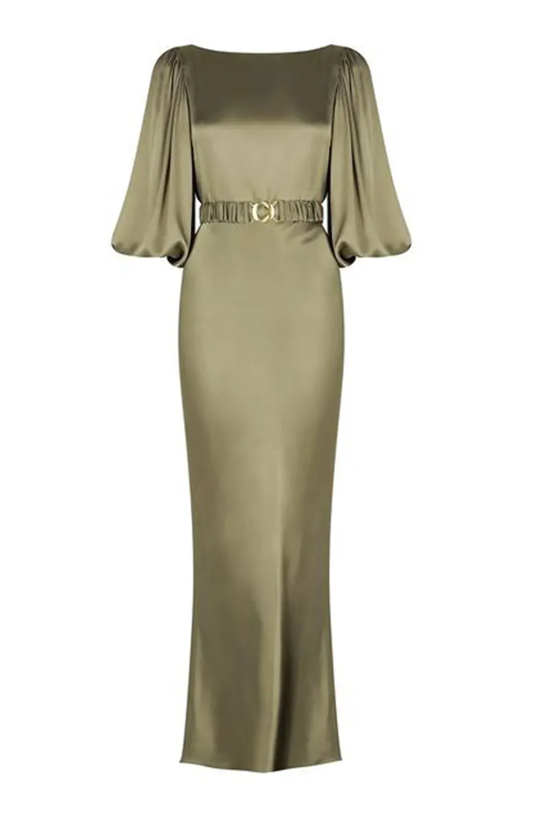 Shona Joy La Lune Balloon Sleeve Midi Dress With Belt in Moss Size 6 / XS for rent on The Volte - main image