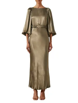 Shona Joy La Lune Balloon Sleeve Midi Dress With Belt in Moss Size 6 / XS for rent on The Volte - image 2