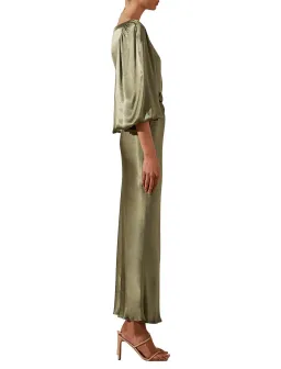 Shona Joy La Lune Balloon Sleeve Midi Dress With Belt in Moss Size 6 / XS for rent on The Volte - image 4