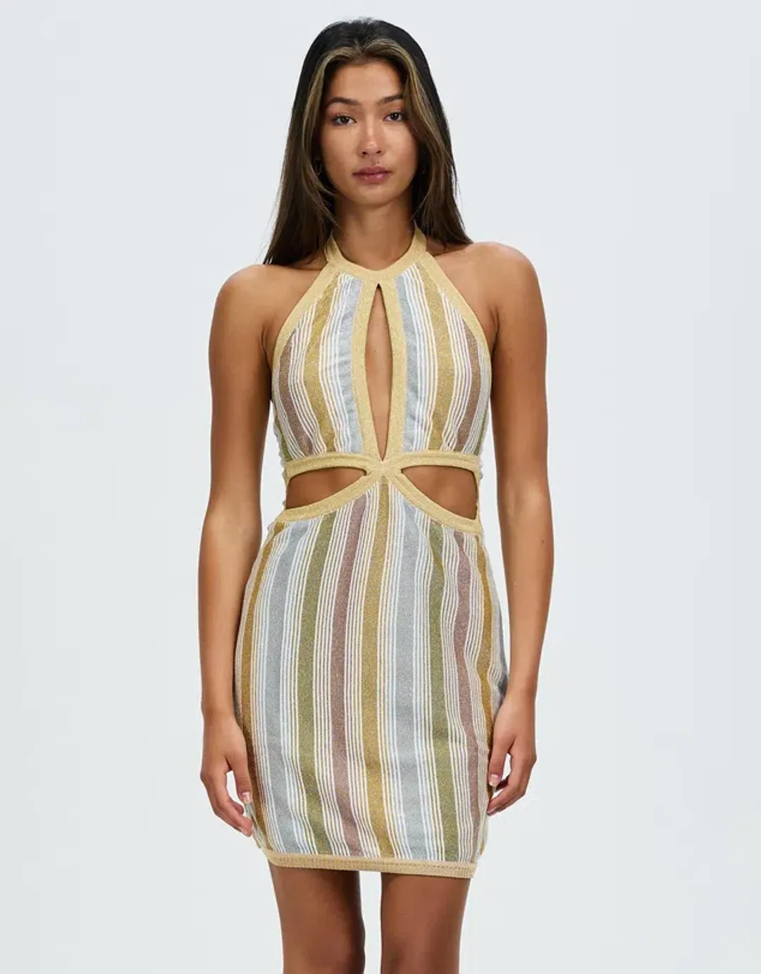 Suboo Luella Halter Mini Dress Stripe Size 8 for rent on The Volte - main image