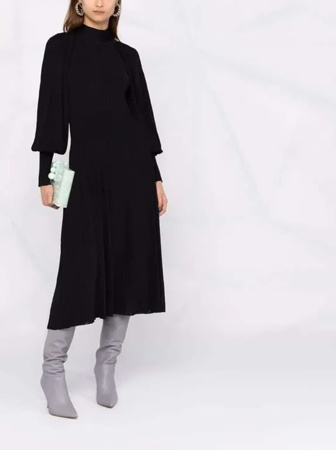 Zimmermann Long Sleeve Pleated Midi Dress Black Size 0 / Au 8 for rent on The Volte - main image
