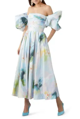 Leo Lin Matilda Puff Sleeve Midi Dress Willow Print Size 14 for rent on The Volte - image 1
