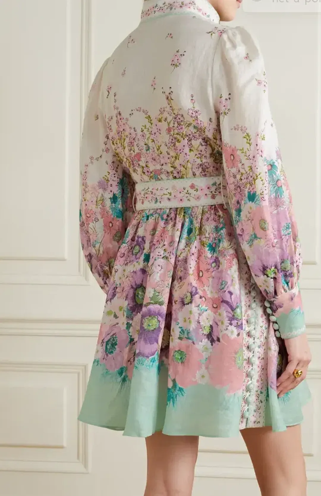 Zimmermann Jude Belted Floral-Print Linen Mini Dress Floral Size 3/AUS 14 for rent on The Volte - main image