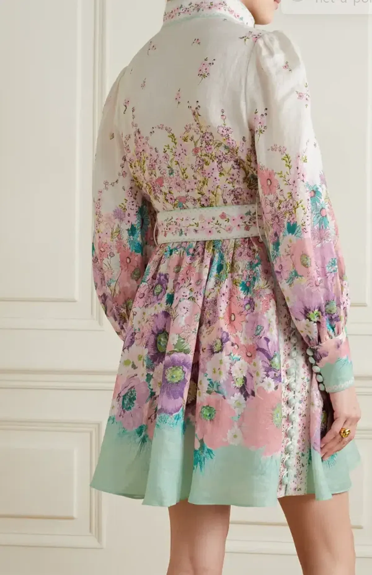 Zimmermann Jude Belted Floral-Print Linen Mini Dress Floral Size 3/AUS 14 - Image 3