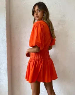 By Nicola Fiesta Stitch Mini Dress in Cherry Orange Size 8 for rent on The Volte - image 2